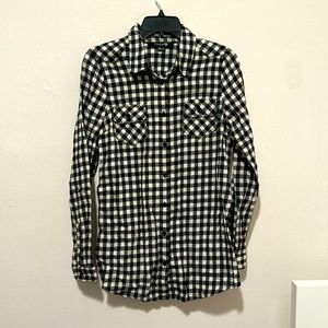 Black and white check button shirt